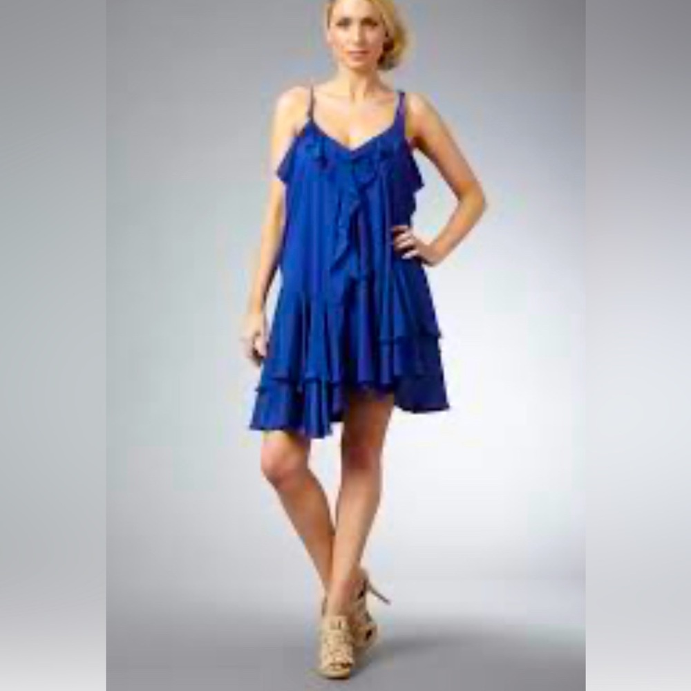 Vanessa Bruno Silk Tiered Blue Ruffle Dress